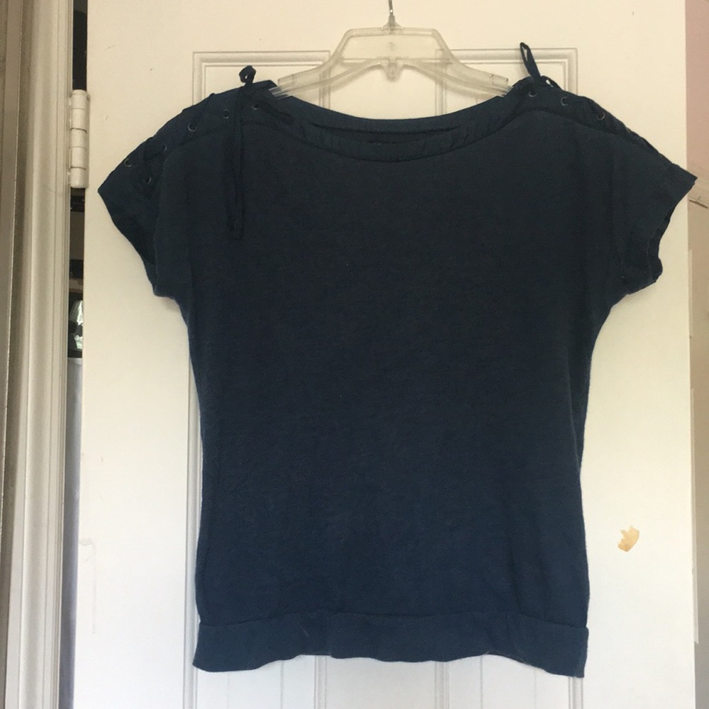 BR Blue Top with Lace Up Shoulders Good Condition